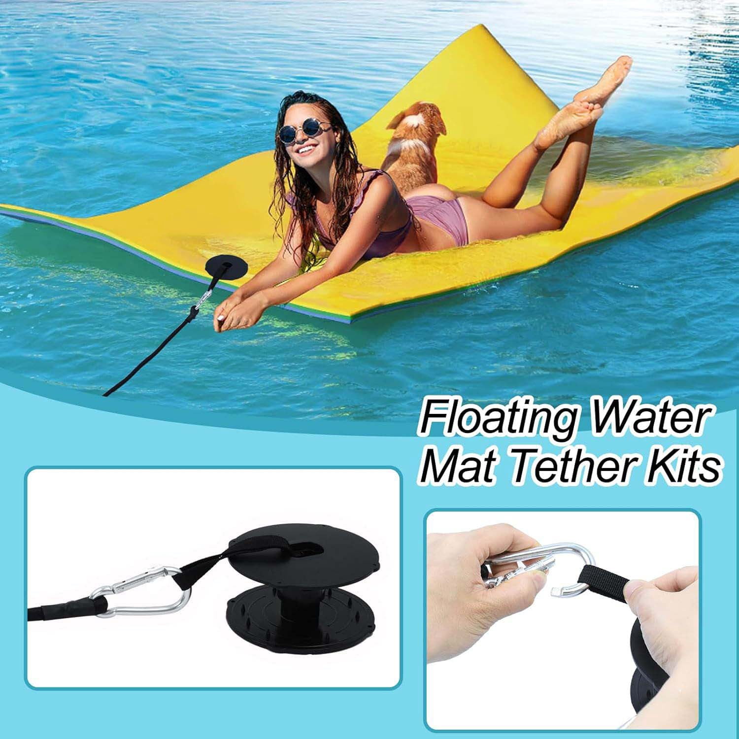 Floating Water Mat Tether Kit Lily Pad Tether Floating Mat Straps Tether and Grommet Kit Foam Water Pad Tether and 118 Inch Bungee Cord for All Foam Water Pads