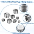 thumbnail image 3 of Juego de 5 tapones de tubo de acero inoxidable 304 NPT 1/4, tapón de rosca macho con socket hexagonal interno, tapón avellanado para sellar puerto de tubo, válvula solenoide neumática, 3 of 6
