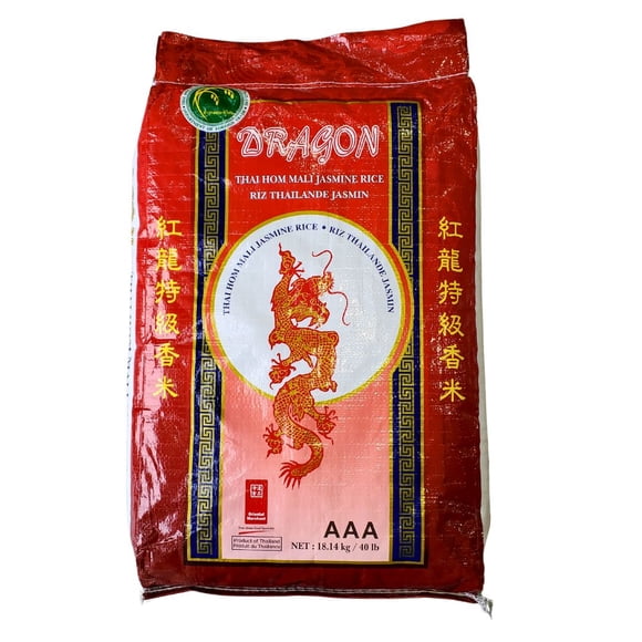 Red Dragon - Rice Thai Hom Mali - 1ct - 40lb - Authentic AAA Grade Fragrant Jasmine Rice for Professional Kitchens and Large Households (1ct)