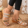 thumbnail image 5 of Rokment Glitter Metallic Wedges Dress Sandals for Women Vintage Gold Color Block Leather Linen Sole Open Toe Mid Heels Slip on Casual Summer Beach Slides Shoes Gold Size 8, 5 of 8