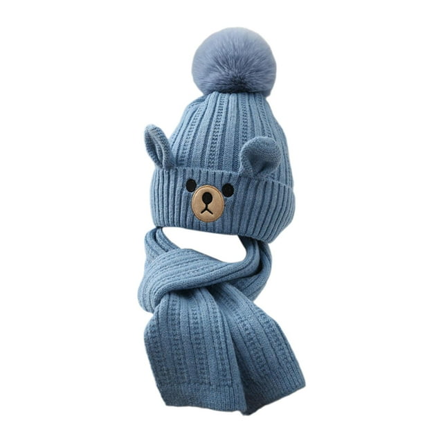 Conjunto de gorro y bufanda de invierno Strade Fareast Limited para niños con orejeras azul