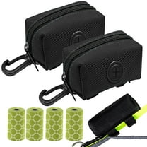 Deally 2 Pack Dog Poop Bag Holder, Poop Bag Holders for Leashes, Doggie Waste Bag Dispenser Small Doggy Poop Bag Zipper Pouch with Carabiner Clip with 4 Rolls of Pet Trash Bags, Black