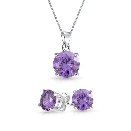 925 Silver Set Jewelry 2CT Round AAA CZ Brilliant Solitaire Pendant Stud Earrings Jewelry Set For Women 925 Sterling Silver Birth Month Colors ()