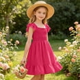 thumbnail image 6 of 11-12 Years Girls' Dresses Cute Solid Color Short Sleeve Ruffle A Line Tiered Dress, 6 of 9