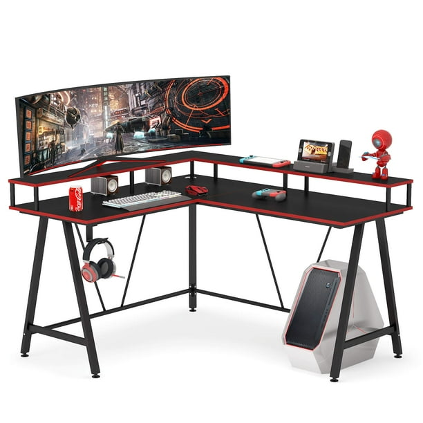 TribeSigns L-Shaped Gaming Desk with Monitor Hutch Shelf - Walmart.com