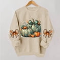 thumbnail image 2 of DeeHomeMo Women Round Neck Pullover Sweatshirt, Long Sleeve Pumpkin Bow Graphic Loose Fit Top, Ribbed Hem Cuffs Soft Sweatshirt Fabric for Fall Family Gathering Khaki,S, 2 of 5