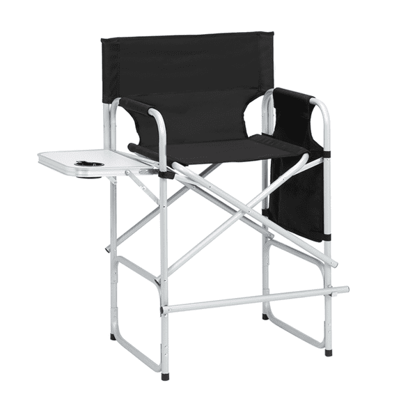 Alvantor Folding Camping Chair with Side Table Footrest Cup Holder Storage Pockets 600D Oxford Fabric Black