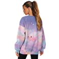 thumbnail image 6 of SCRAWLGOD Axolotl Sky Print Violet Womens Sweatshirts Polyester Crewneck Tops Long Sleeve Loose Fit Lightweight Fall Winter Drop Shoulder Casual Pullover with Pockets, L, 6 of 7