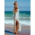 thumbnail image 3 of Womens Crochet Swimsuit Coverup Sleeveless Mesh Bathing Suit Cover Ups Split Maxi Beach Dress  One size, 3 of 8