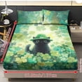 thumbnail image 4 of Xoenoiee Cat Hat Shamrock Print 3-Piece Fitted Sheet Set, St. Patrick's Day Soft Cooling Breathable Bed Sheets with Deep Pocket, Includes 1 Fitted Sheet & 2 Pillowcases, No Flat Sheet, Twin Size, 4 of 7
