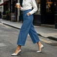 thumbnail image 6 of CIENVNSTG Wrap Cross Front High Waisted Denim Pants Womens Button Front Cropped Straight Leg Jeans with Side Pockets for Casual Outfits Sky Blue S, 6 of 8