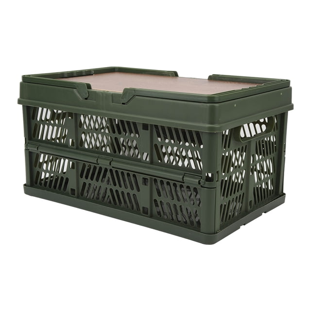 Folding Storage Camping Box With Wood Lid, Multifunctional Stackable Folding Organizer , Outdoor Camping Storage Case With Handles For Toys Snacks Storage Box Container