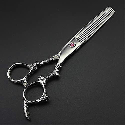 Tijeras profesionales de entresacar el cabello de 15 cm con cuchillas de precisión y mango ergonómico, acabado plateado.