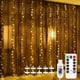 thumbnail image 1 of Guirnalda de luces LED para cortina, 3 x 3 m, 300 luces LED, temporizador con control remoto, 8 modos de luz, acabado cobre, enchufe USB, ideal para decorar paredes de dormitorios, fiestas y bodas (bl, 1 of 5