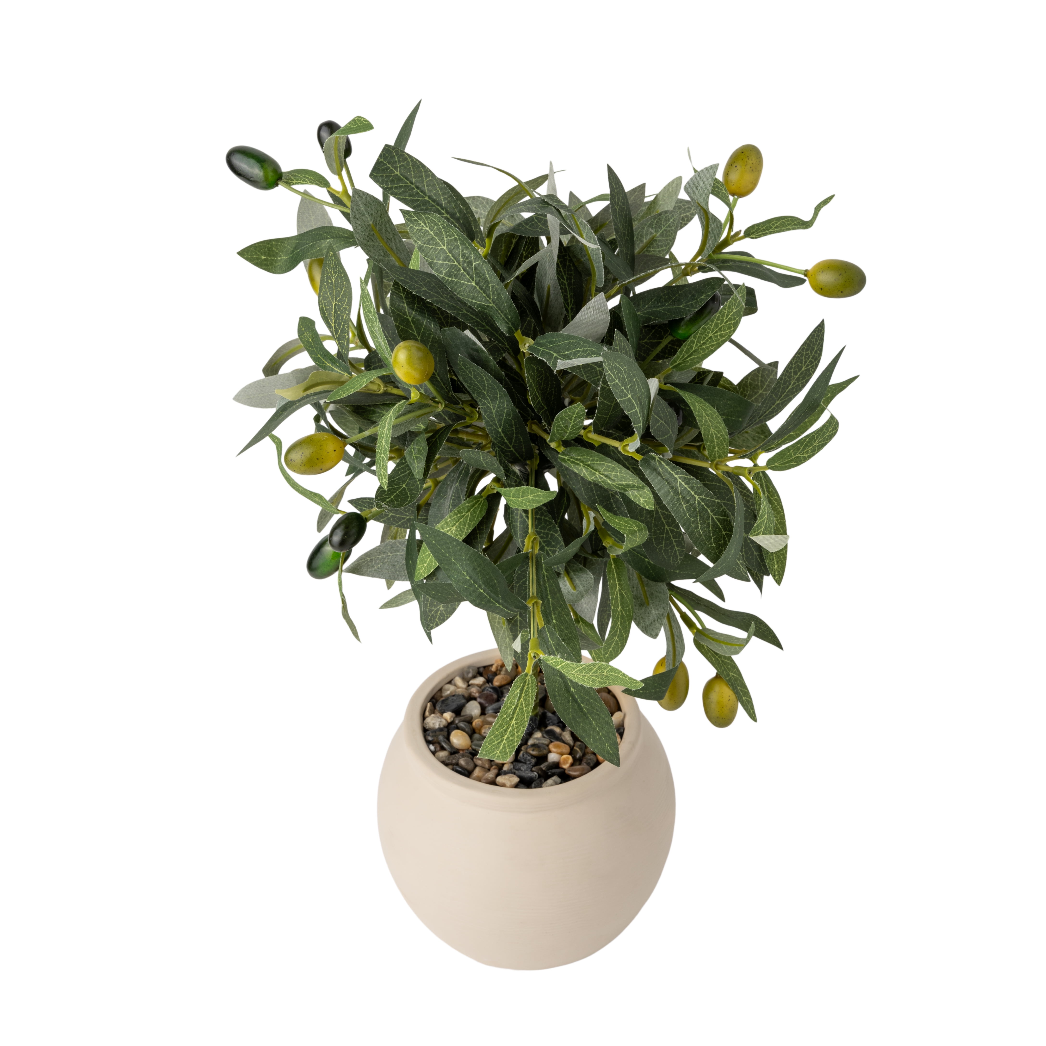 Better Homes & Gardens Realistic Artificial Olive Plant with Tan Ceramic Vase, 15-Inch