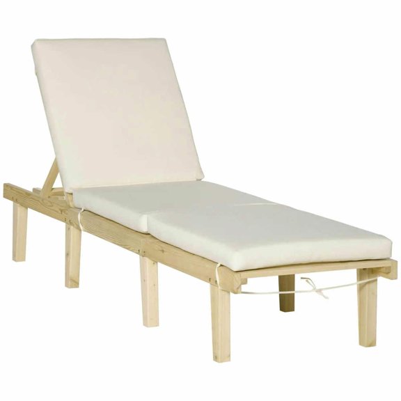 GVN Patio Lounge Chair,Outdoor Chaise Lounge Chair,Chaise Lounge Chair, Wood Outdoor Chaise Lounge with 4-Position Adjustable Backrest and Cushion, Natural