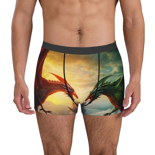 Balery Castle Red Green Sky Dragon Calzoncillos bóxer para hombre, ropa interior de algodón suave y transpirable con cinturilla de nailon-Medium