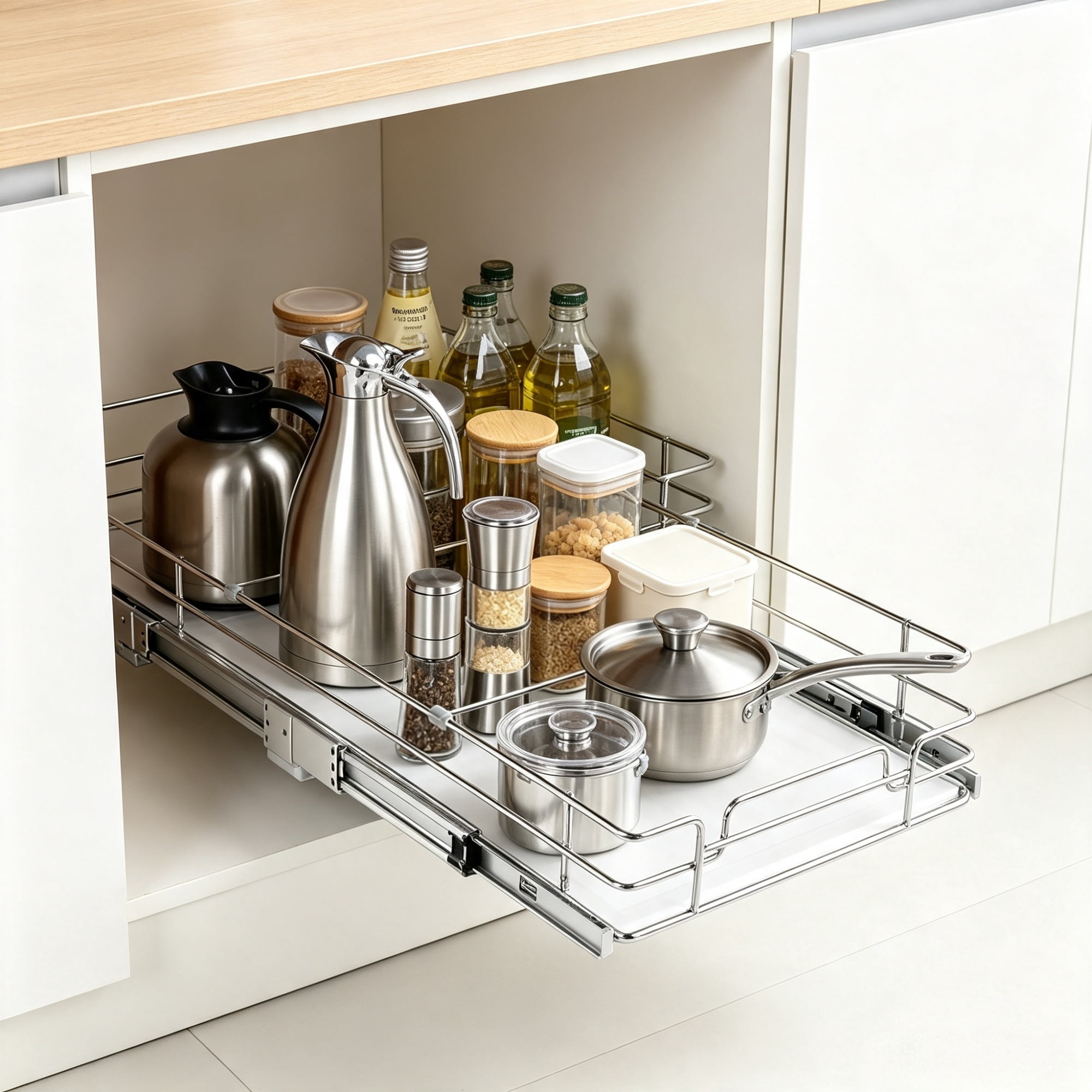 Pull Out Cabinet Organizer, Heavy Duty Slide Out Pantry Shelves for Under Sink (Fits 13.5"Wx22"Dx7"HCabinets), 11"Wx21"Dx2.5"H