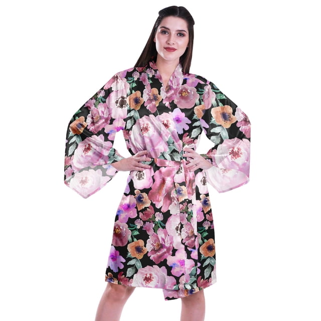 Moomaya Printed Womens Kimono Sleeve Robes Satin Silk Getting Ready Bridal Robe Coverup