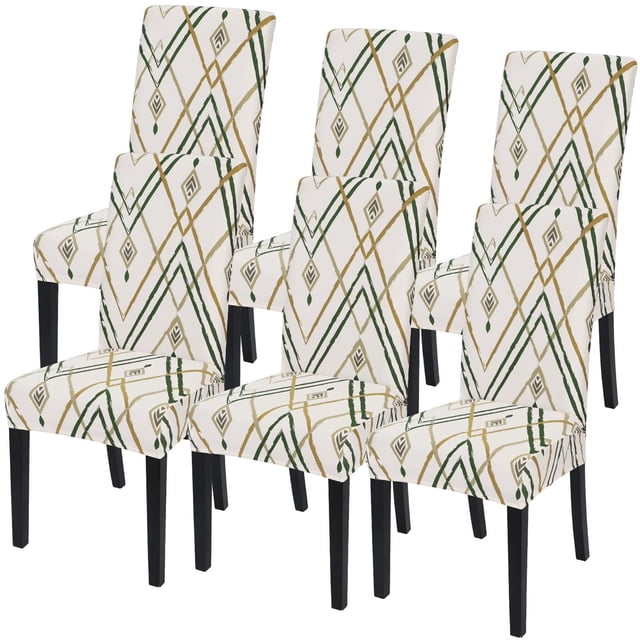 Juego de fundas para sillas de comedor SearchI beige con rayas verdes, set de 6