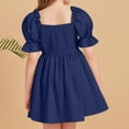 thumbnail image 4 of Efsteb Summer Dress for Girls Square Neck Short Sleeve Cotton Dress Sundress Solid Color Casual Beach Dresses (Navy,8 Years), 4 of 6