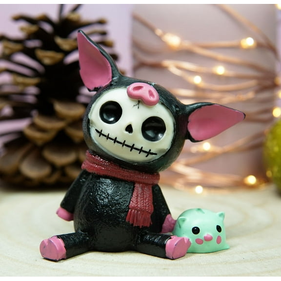 Ebros Furry Bones Black Porky Pig Bacon Skeleton With Sidekick Piggy Figurine