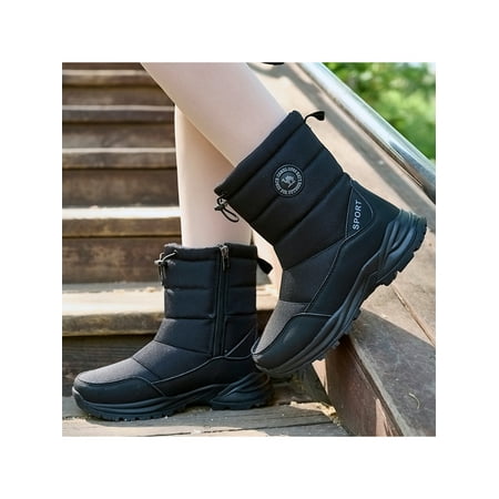 

Daeful Unisex Comfort Mid Calf Booties Mens Hiking Boots Waterproof Plush Lined Snow Boots for Women Black 9.5
