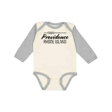 

Inktastic From Providence Rhode Island in Black Distressed Text Gift Baby Boy or Baby Girl Long Sleeve Bodysuit