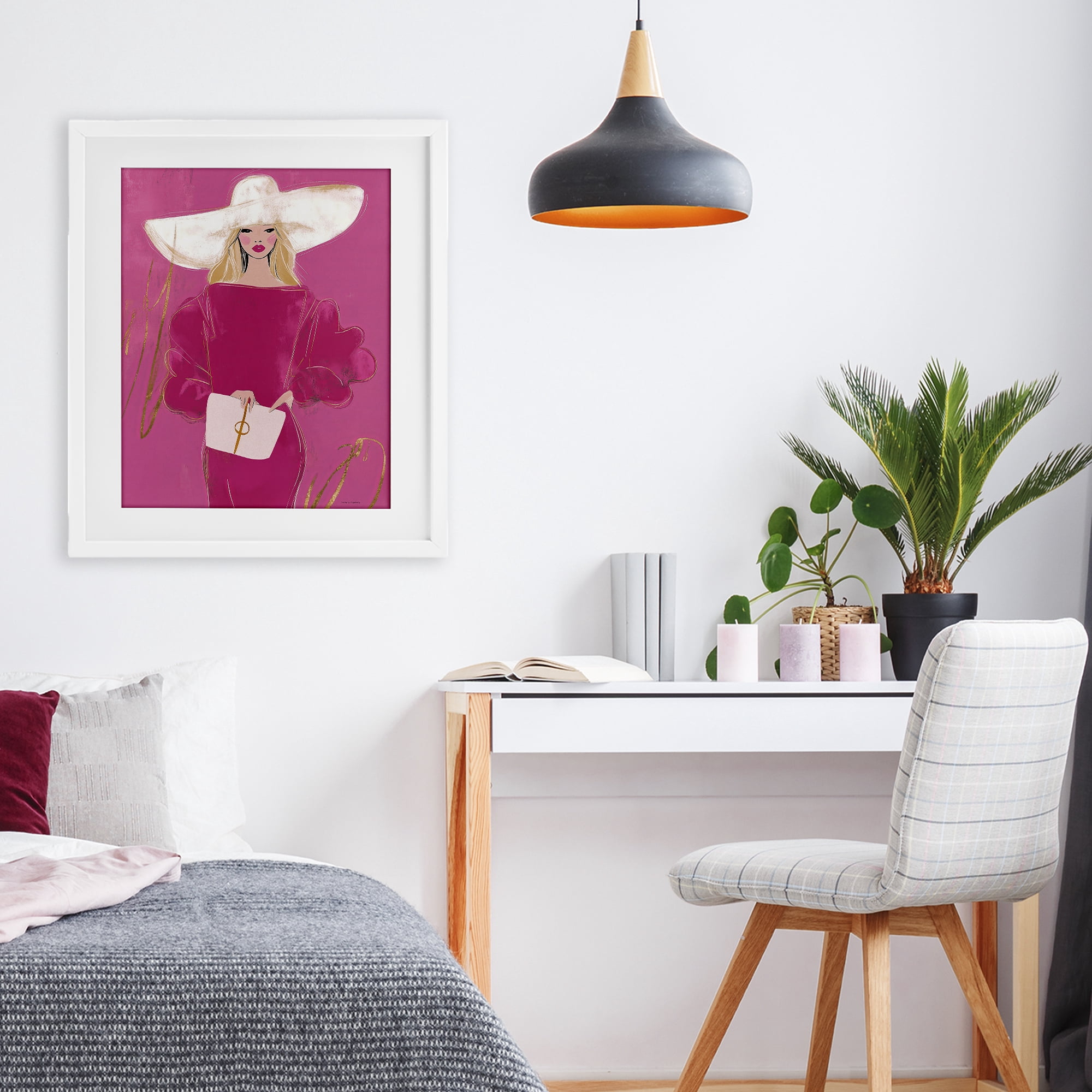 Stupell Industries Lady In Pink with Hat White Framed Print Under Glass, design by Svetlana Aleynikova
