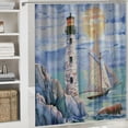 thumbnail image 6 of Orinice  Set Coastal Lighthouse Shower Curtain,Blue Ocean Sailboat Nautical Shower Curtain Sets for Bathroom Bathtub Decor Accessories with Non-Slip Rugs, Toilet Lid Cover and Bath Mat 69x72, 6 of 7
