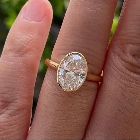 Women's 3CT Oval Cut Lab Created Bezel Set Diamond Engagement Ring 14k Yellow Gold Plated