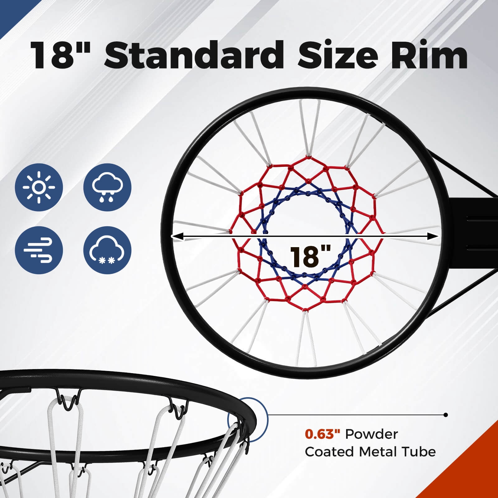 Costway 18" Basketball Rim with Double Springs & All Weather Net for Indoor & Outdoor Black