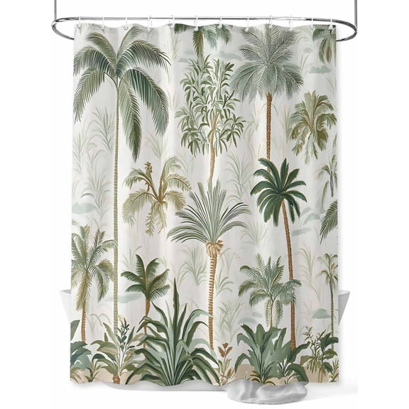 Fsddascl Tropical Green Palm Tree Shower Curtain Set - 72" x 78" Washable Bathtub Curtain with 12 Hooks, Summer Beach Botanical Waterproof Fabric Stall Shower Curtains for Bathroom/Bathtub Décor