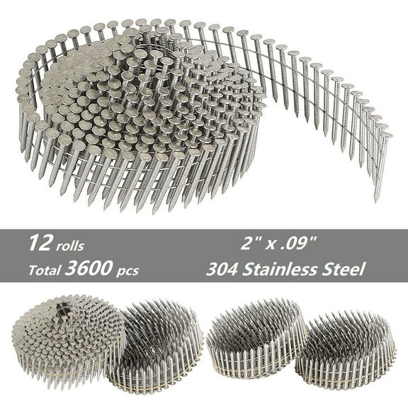 2" x .09" Round Head Ring Shank Steel Siding Nails (12 Rolls)