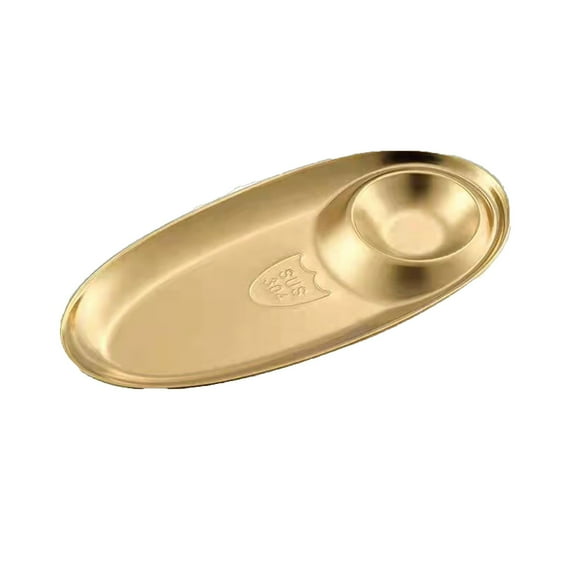 Oval Stainless Steel Serving Tray with Seasoning Compartment Snack Plate for French Fries Dumplings Chicken Wings Desserts Party Food Display Dishwasher Safe Durable Metal Appetizer Platter
