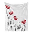 thumbnail image 1 of Flower Soft Flannel Fleece Blanket, Floral Petals with Striped Leaves and Lines Modern Style Geometrical Design Print, Cozy Plush for Indoor and Outdoor Use, 70" x 90", Red and Black, by Ambesonne, 1 of 6