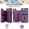 thumbnail image 5 of Wallet Case for Apple iPhone 8 Plus/iPhone 7 Plus, with Crossbody Shoulder Strap & Hand Wrist Cards Holder Zipper Pocket Stand Feature Protective Shockpoof Case for iPhone 8 Plus/7 Plus,Darkpurple, 5 of 7