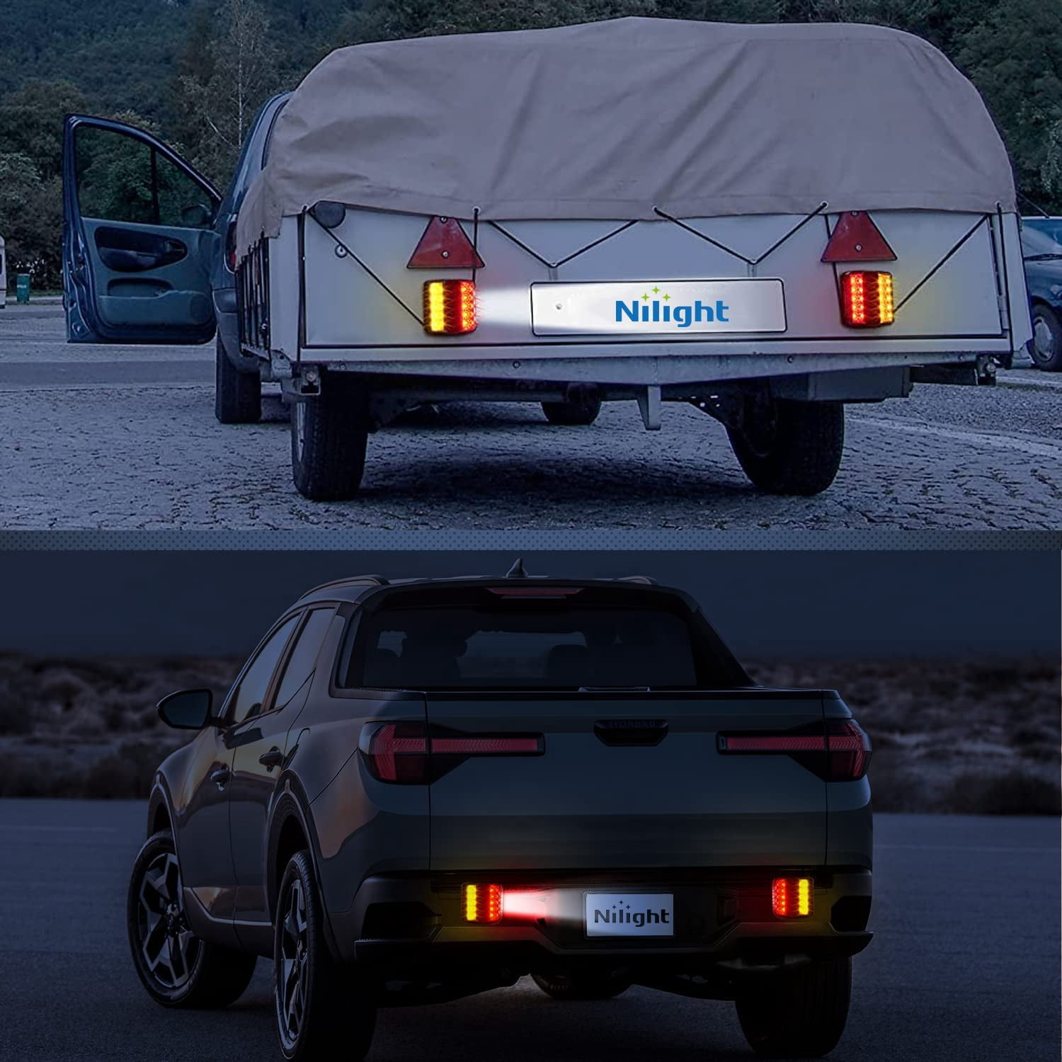 Nilight Magnetic LED Trailer Towing Light Kit 24ft Cable with 7 Pin Plug Tail Stop Amber Turn Signal License Plate Light on 12V RV Pickup Trucks Marine Boats Trailers, 2 Year Warranty (5 Wire System)
