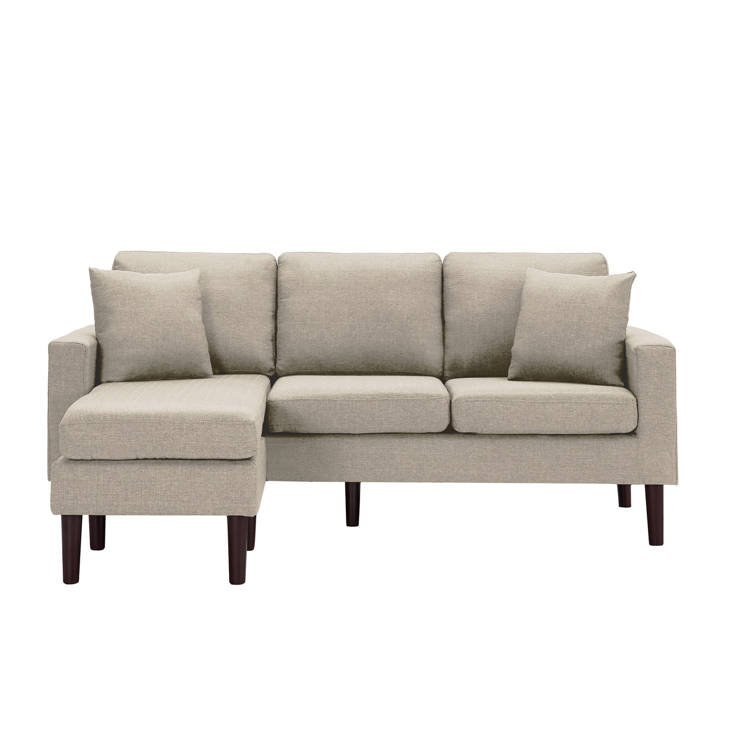 Kadyn 72" Sectional Sofa, L-Shaped Sofa with 2 Pillows, Fabric 3-Seat Sofa for Living Room, Beige