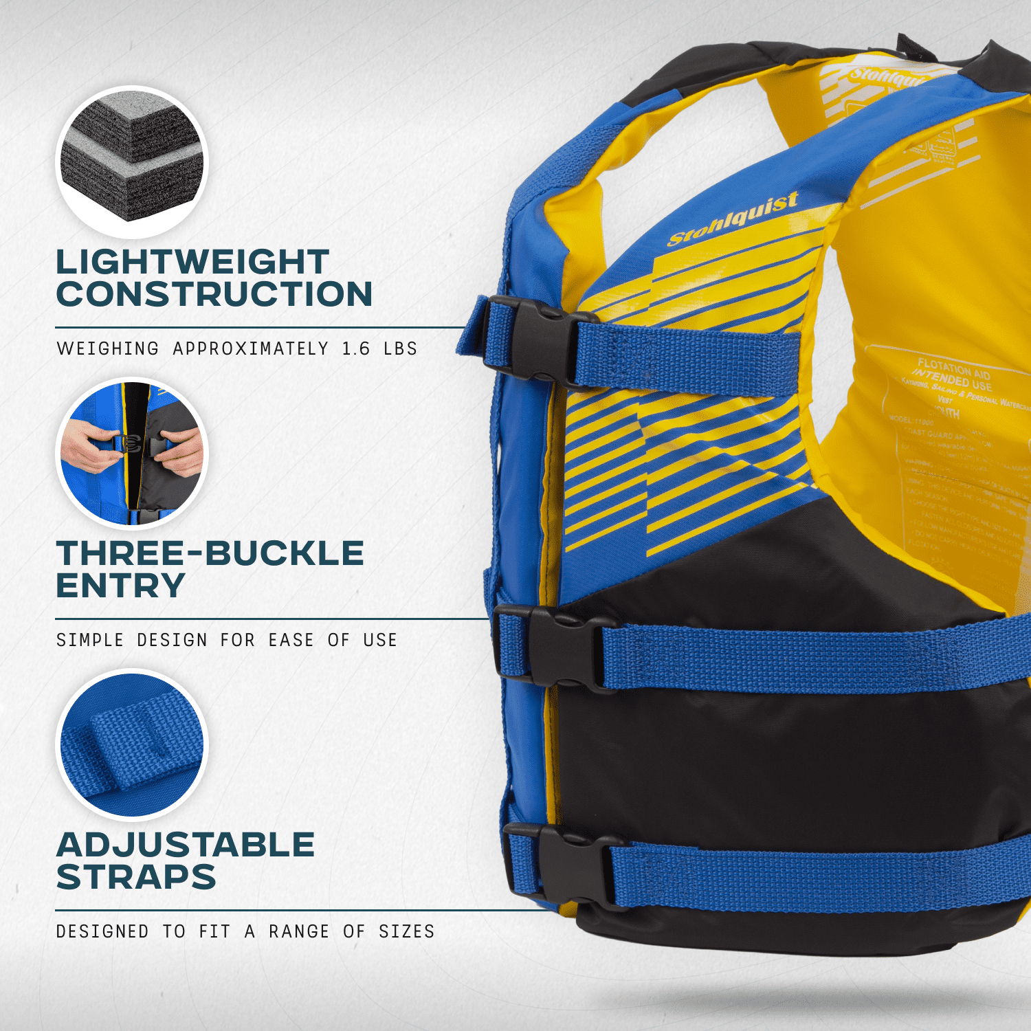Stohlquist Universal Fit Adult Life Jacket PFD (4 Pack) Coast Guard Approved PFD, Life Vest for Men and Women 90+ lbs, Lightweight Neoprene and Adjustable, Ideal for Boating, Kayaking & Water Sports