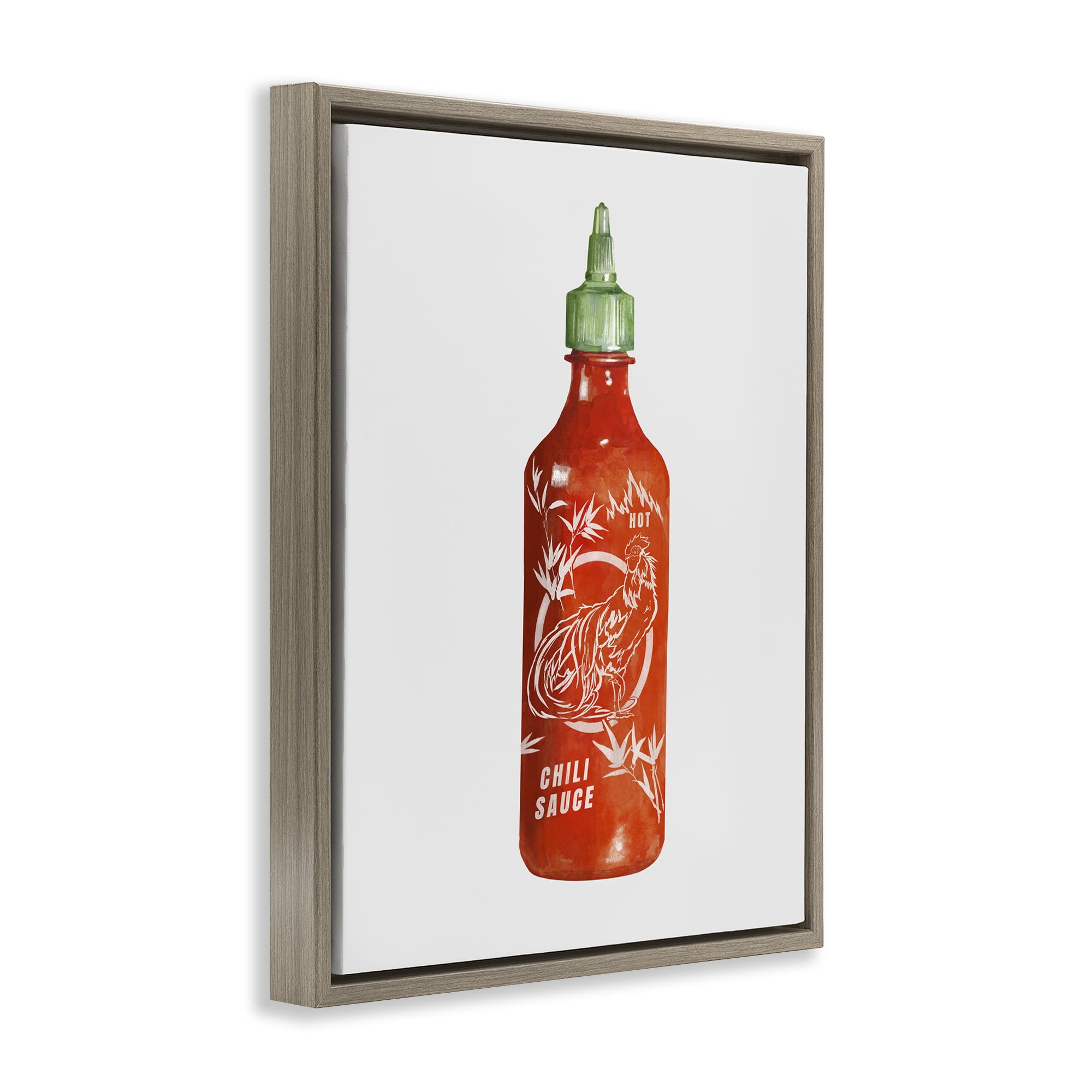 Stupell Industries Iconic Hot Sauce Bottle Brown Framed Floater Canvas Wall Art, design by Rylen McNett