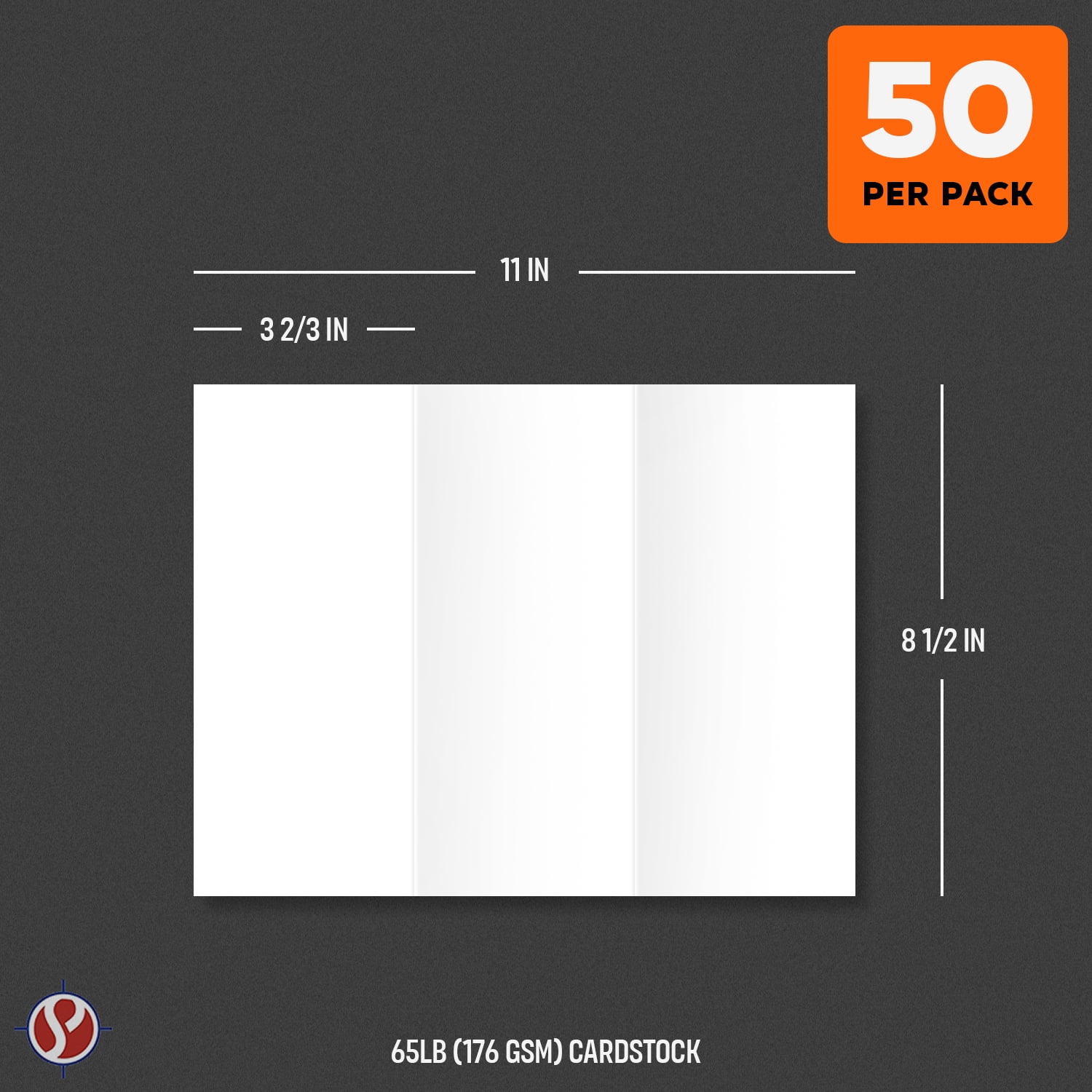 Superfine Printing Blank Bright White Tri-fold Brochure Card Stock, 65lb Cover, 50 Per Pack