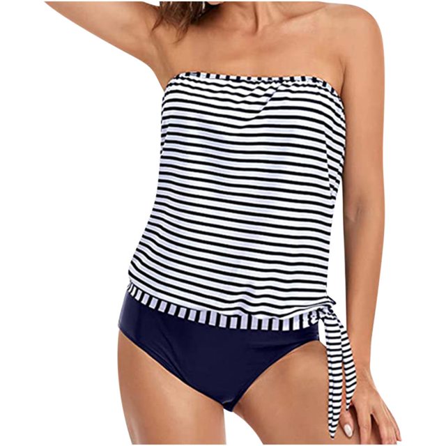 Birdeem Two Piece Bandeau Swimsuits for Women Loose Fit Bathing Blouson Swim Tank Top with Shorts