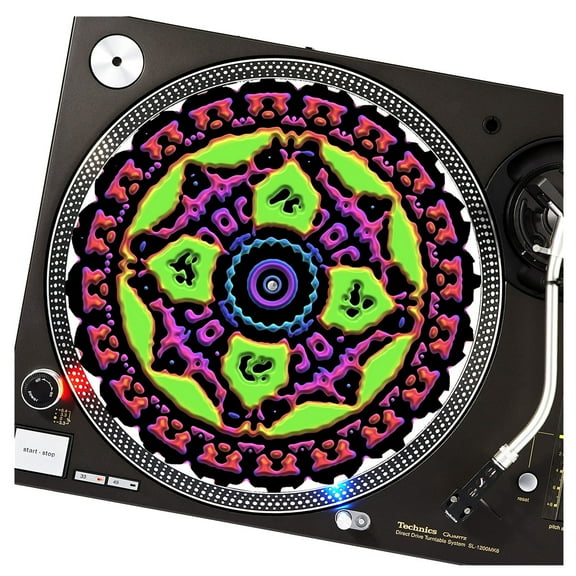 KuzmarK™ 12" DJ Turntable Slipmat - Neon Tribel DJ