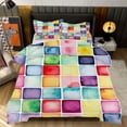 thumbnail image 2 of Colorful Watercolor Squares Pattern Comforter Set Queen Size Bedding Set For Travl Bedroom Decor Quilt With 2 Pillow Cases, 2 of 5