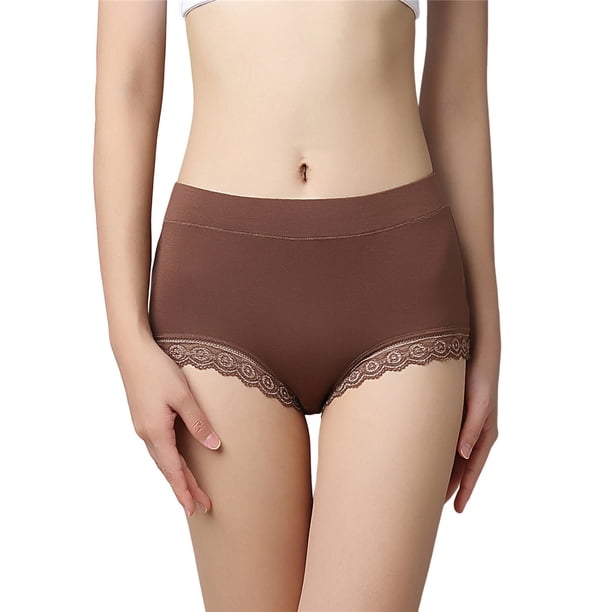 Gibobby Panty Microfibra con Encaje Ropa interior encaje ajustado talle color sólido casual para mujer (Café, XL)