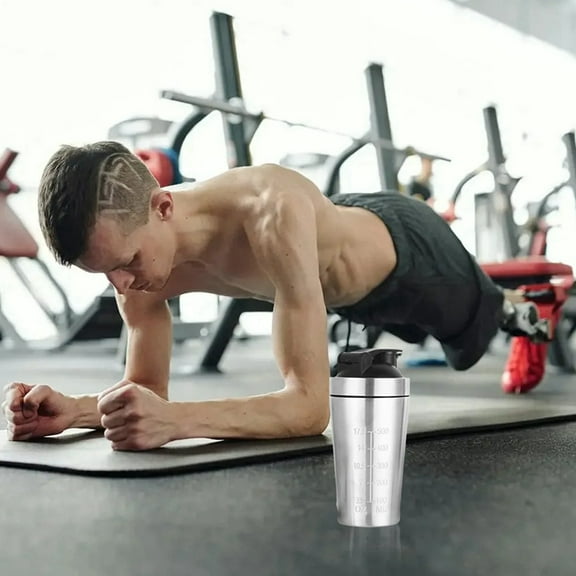 Stainless Steel Fitness Water Cup Shaker Cup Leak-Proof Water Bottle Suitable for Fitness Water Cup with Scale 600ML