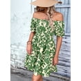 thumbnail image 6 of Women'S Tie Back Off Shoulder Wrap Layer Ruffle Short Sleeve Mini Dress Emerald Green XXXL, 6 of 7