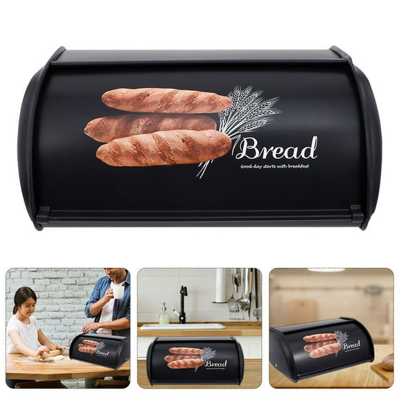 NICEXMAS Bread Storage for Kitchen Counter Metal Bread Container Black 1Pcs