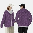 thumbnail image 6 of Kll Retro Florals Purple Print Men'S Women’s Upf 50+ Sun Protection Outdoor Hoodie Jacket Long Sleeve Fishing Hiking Performance Shirt- Large, 6 of 8